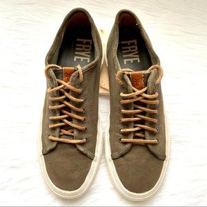 Frye Mens Olive Canvas Ludlow Low Top Lace-up Sneaker 11.5
